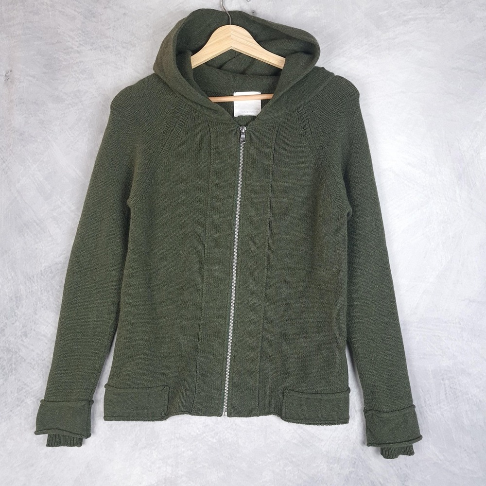 MJ Watson Cashmere Sweater Womens Small Green Full Zip Hooded Hoodie Italy